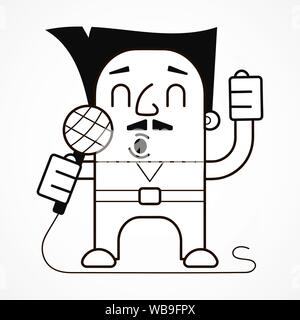 Sänger mit Mikrofon in der Hand Vector Illustration auf weißem Hintergrund Stock Vektor