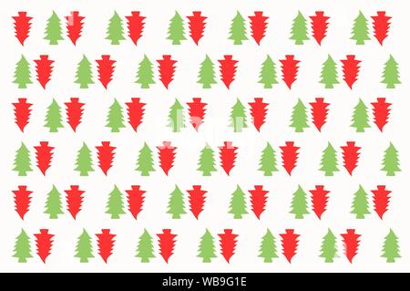 Nahtlose Weihnachtsbaum wiederholte Muster Geschenkpapier Design. Hintergrund. Rote und grüne Farbe Bäume. Stock Vektor