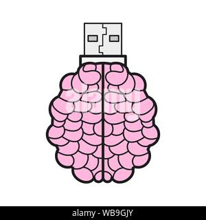 Gehirn geformt Flash Drive Flachbild-Symbol, Memory Stick Vector Logo Vorlage. Vector Illustration für T-Shirts, Flyer, Textilien Stock Vektor