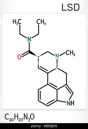 Lysergic Acid diethylamide, LSD-Moleküls. Es ist eine halluzinogene Droge. Strukturelle chemische Formel. Vector Illustration Stock Vektor