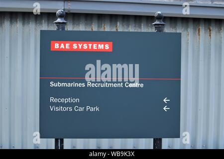 Barrow In Furness, Cumbria, Großbritannien. BAE Systems, U-Boot Erbauer. Die DDH, Devonshire Dock Hall dominiert die Skyline. Stockfoto