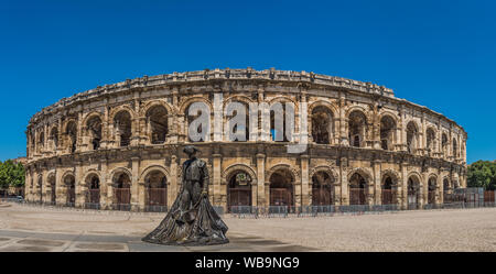 Nimes, Frankreich - Juni 28,2018: Details der Alten Römischen Amphitheater in Nimes, Frankreich Stockfoto