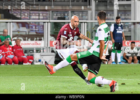 Simone Zaza (Torino FC) während der Serie A TIM Fußballspiel zwischen Torino FC und US Sassuolo bei Stadio Grande Torino am 25 August, 2019 in Turin, Italien. Stockfoto