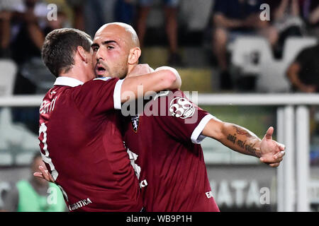 Simone Zaza (Torino FC) während der Serie A TIM Fußballspiel zwischen Torino FC und US Sassuolo bei Stadio Grande Torino am 25 August, 2019 in Turin, Italien. Stockfoto