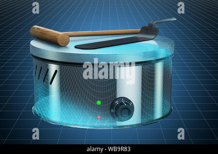 Visualisierung 3D-CAD-Modell der Pfannkuchen maker oder Crepe maker, Blaupause. 3D-Rendering Stockfoto