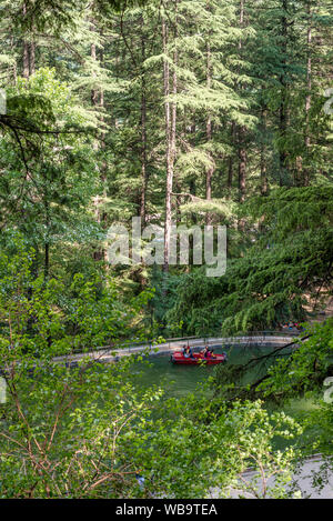 Manali, Himachal Pradesh, Indien - Mai 07, 2019: Foto von Touristen genießen Bootfahren in Van Vihar Nationalpark im Himalaya Stockfoto