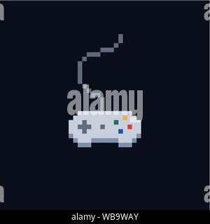 White Pixel Art 8 Bit Gamepad für Spielekonsole - Isoliertes Vektorsymbol des kabelgebundenen Controllers Stock Vektor