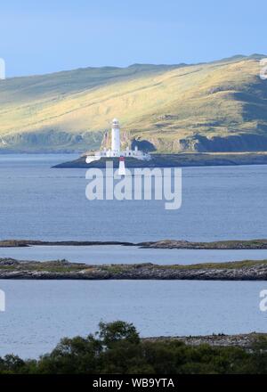 Eilean Musdile Leuchtturm oder Lismore Leuchtturm am Eingang zum Loch Linnhe und der Klang der Mull an der Westküste von Schottland, Großbritannien, Europa Stockfoto