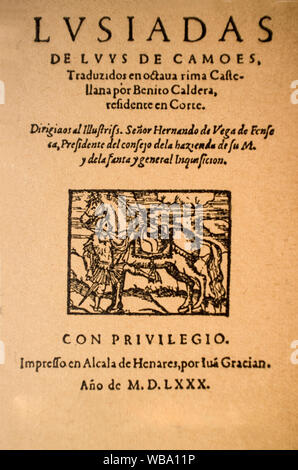 Os Lusiadas Geschrieben von Luis de Camões. Titelblatt von 1580 spanische Ausgabe von Jose Gracian Stockfoto