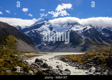 Blick auf den Beginn der Hooker Valley Track, Aoraki Nationalpark Stockfoto