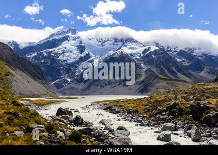 Blick auf den Beginn der Hooker Valley Track, Aoraki Nationalpark Stockfoto