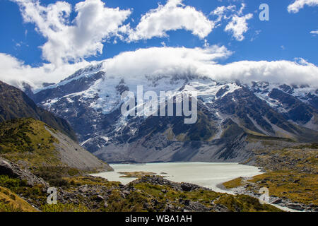 Blick auf den Beginn der Hooker Valley Track, Aoraki Nationalpark Stockfoto