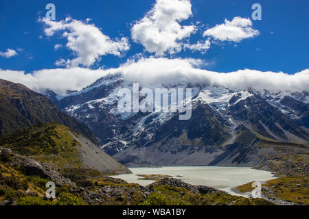 Blick auf den Beginn der Hooker Valley Track, Aoraki Nationalpark Stockfoto