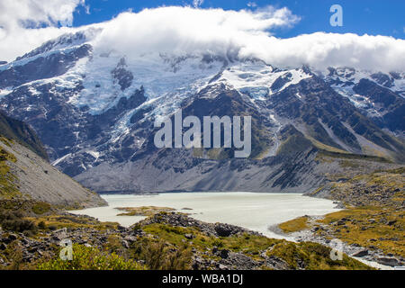 Blick auf den Beginn der Hooker Valley Track, Aoraki Nationalpark Stockfoto