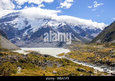 Blick auf den Beginn der Hooker Valley Track, Aoraki Nationalpark Stockfoto