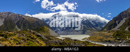 Blick auf den Beginn der Hooker Valley Track, Aoraki Nationalpark Stockfoto