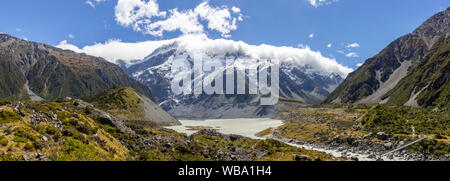 Blick auf den Beginn der Hooker Valley Track, Aoraki Nationalpark Stockfoto