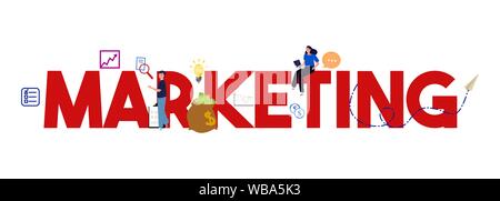 Vector Illustration des Marketing Wort Schrift Typografie mit Zeile für Symbole. Marketing Konzept. Stock Vektor