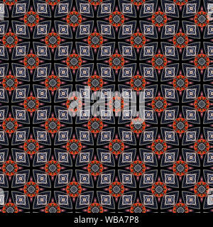 Interessanten Formen und Farben schaffen ein symmetrisches Design Pattern, die nahtlos zur Verwendung als Textil- oder Gewebe oder ein Wallpaper Hintergrund gefliest werden kann Stockfoto