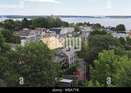 Portland City Skyline von Portland Observatory auf Munjoy Hill in Portland, Maine Stockfoto