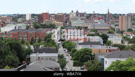 Portland City Skyline von Portland Observatory auf Munjoy Hill in Portland, Maine Stockfoto