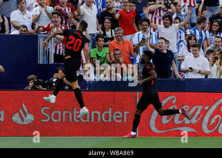 Madrid, Spanien. 25 Aug, 2019. Atletico de Madrid Victor Machin' Vitolo" feiert ein Ziel während der Liga Fußballspiel zwischen CD Leganes und Atletico de Madrid an Butarque Stadion in Madrid. (Endstand; CD Leganes 0:1 Atletico de Madrid) Credit: SOPA Images Limited/Alamy leben Nachrichten Stockfoto