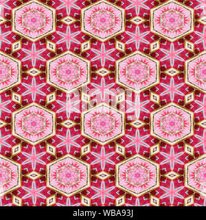 Interessanten Formen und Farben schaffen ein symmetrisches Design Pattern, die nahtlos zur Verwendung als Textil- oder Gewebe oder ein Wallpaper Hintergrund gefliest werden kann Stockfoto
