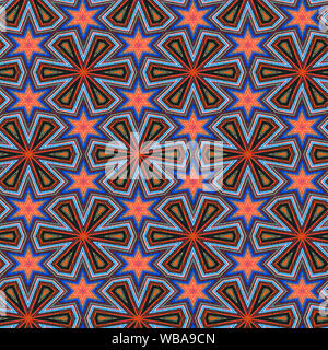 Interessanten Formen und Farben schaffen ein symmetrisches Design Pattern, die nahtlos zur Verwendung als Textil- oder Gewebe oder ein Wallpaper Hintergrund gefliest werden kann Stockfoto