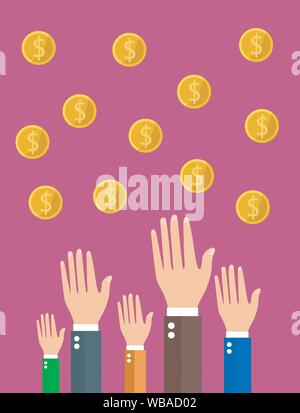 Unternehmer ihre Hände oben Holding mit Geld Stock Vektor