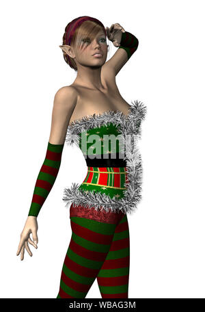 Digital gerenderte Darstellung eines elf Mädchen, Santa Helfer auf weißem Hintergrund. Stockfoto