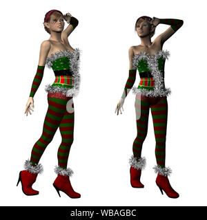 Digital gerenderte Darstellung eines elf Mädchen, Santa Helfer auf weißem Hintergrund. Stockfoto