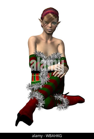 Digital gerenderte Darstellung eines elf Mädchen, Santa Helfer auf weißem Hintergrund. Stockfoto