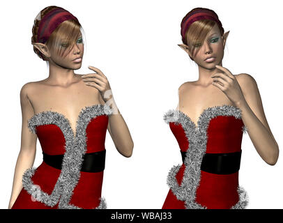 Digital gerenderte Darstellung eines elf Mädchen, Santa Helfer auf weißem Hintergrund. Stockfoto