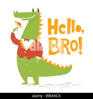 Niedliche krokodil Vektor Bild mit Schriftzug gute für t-shirt design Stock Vektor