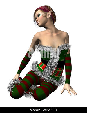 Digital gerenderte Darstellung eines elf Mädchen, Santa Helfer auf weißem Hintergrund. Stockfoto