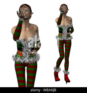 Digital gerenderte Darstellung eines elf Mädchen, Santa Helfer auf weißem Hintergrund. Stockfoto