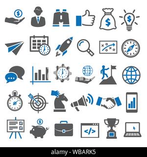 Business Icons einstellen. Symbole für Wirtschaft, Management, Finanzen, Strategie, Marketing. Stock Vektor
