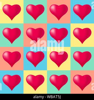 Nahtlose Muster Hintergrund mit Herzen, bunten Illustrationen. Valentines Tag Urlaub Typografie. Vector EPS 10. Stock Vektor