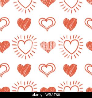 Valentinstag nahtlose Muster mit Hand gezeichnete Herzen. Vector Illustration. EPS 10. Stock Vektor
