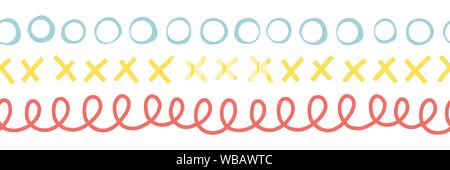 Nahtlose doodle Grenze Vector Illustration. Sich wiederholende Muster abstrakte Hand gezeichnet. Band trimmen. Wiederholen twirls, Kreise, X-Form. Für Kinder fabric Stock Vektor