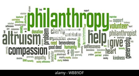 Philanthropie Themen und Konzepte Wort cloud Abbildung. Wort collage Konzept. Stockfoto