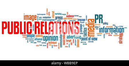 Public Relations - corporate Themen und Konzepte Wort cloud Abbildung. Wort collage Konzept. Stockfoto