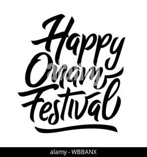 Happy Onam Festival schwarz Handschrift Schriftzug isoliert Stock Vektor