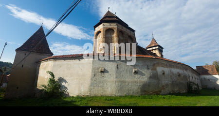 Blick auf die mittelalterliche Valea Viilor Wehrkirche, Rumänien Stockfoto