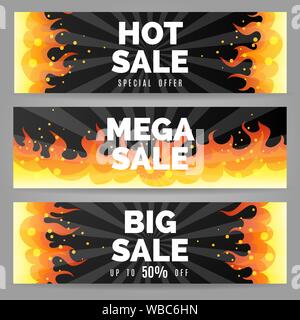 Feuer verkauf Banner. Feuern Hintergründe mit großen Verkauf Text, brennen Flammen Banner für heiße Vertrieb vector Abbildung Stock Vektor