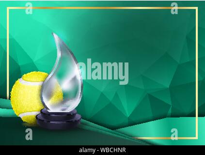 Tennis Zertifikat Diplom mit Glas Trophäe Vektor. Sport Award Vorlage. Leistung Design. Ehre Hintergrund. A4 quer. Abbildung: Stock Vektor