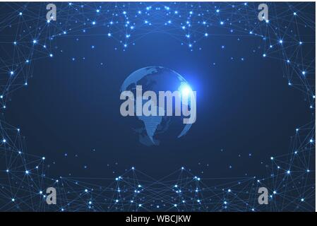Globales Netzwerk Verbindung Konzept. Grosse Daten Visualisierung. Soziales Netzwerk Kommunikation in der globalen Computernetze. Internet Technologie. Geschäft Stock Vektor