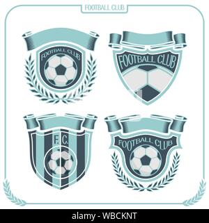 Vektor logo für Fußball Club, 4 Fußball-Embleme auf weißem Hintergrund. Stock Vektor
