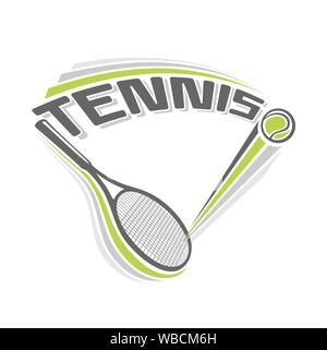 Vector Abbildung: Logo für Schläger von Lawn Tennis, bestehend aus isolierten Tennis racquet mit grüner Ball closeup auf weißen Hintergrund. Stock Vektor