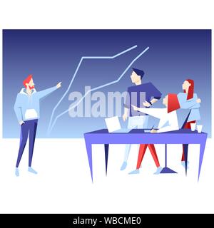 Teamarbeit business Vektor flachbild Abbildung. Mann Punkt auf Karte. Banner logo Vorlage für die Website oder App Infografik. Stock Vektor